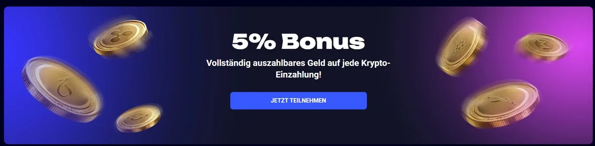 Jet4bet Screenshot: 5 % Cashback auf jede Krypto-Einzahlung – voll auszahlbar