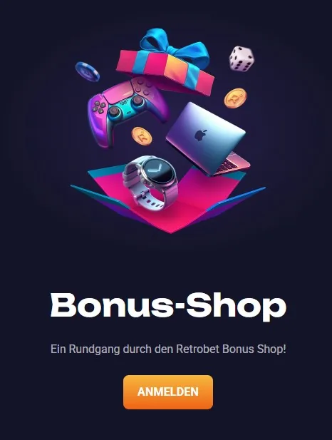 Retrobet Screenshot: Der Retrobet Bonus-Shop mit Sachpreisen für Treuepunkte